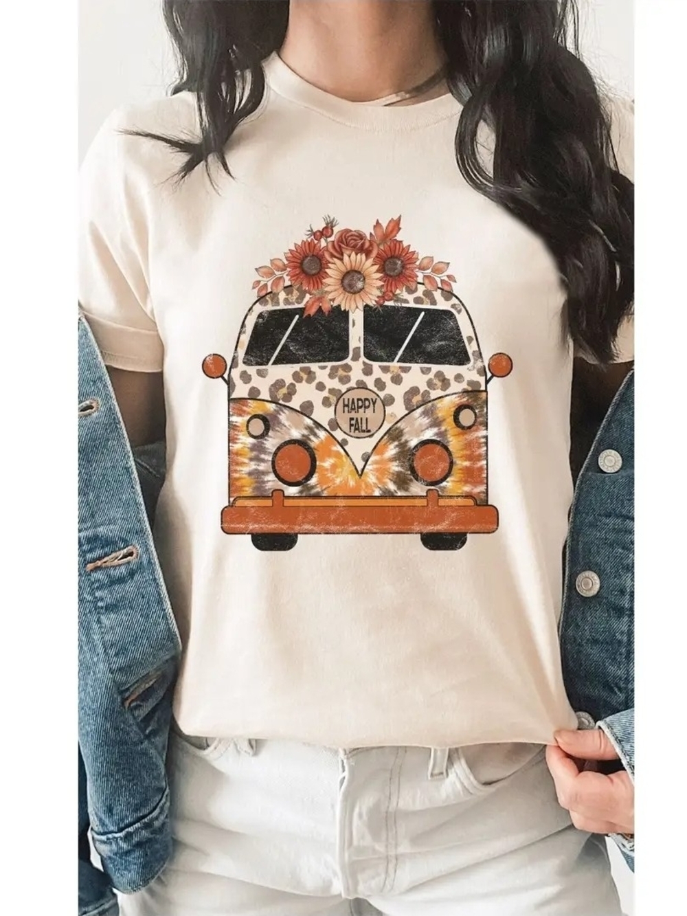 Happy Fall Floral Bus Graphic Tee Leopard Tie Dye Plus Size XXL 3XL